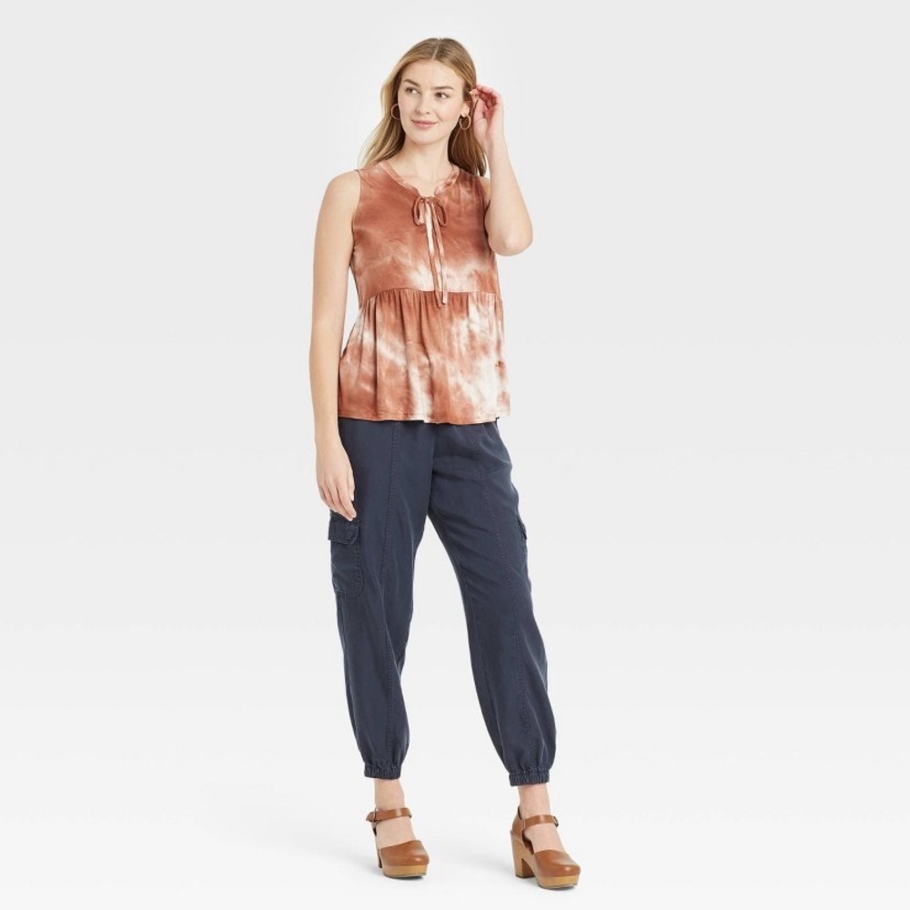 Knox Rose Brown Tie Dye Drawstring Tank Top Small NEW